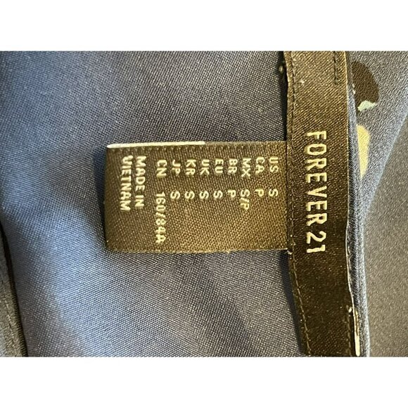 Blue Floral Dress F21 S long sleeve v back open lined pink rose NWOT - Picture 3 of 4